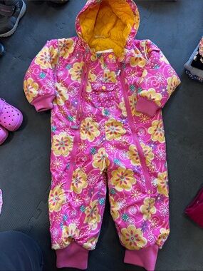 Hanna Outdoor Pink Floral Hooded Kids One-Piece Snowsuit